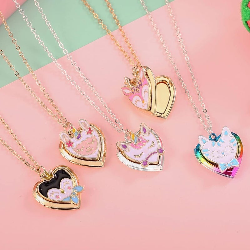 PinkSheep Heart Locket Necklace Picture Necklace for Girl Women Boy Kids Photo Secret Inside Storage Vintage Necklace Unicorn Deer Cat Pendant Kids Gifts Jewelry Young Girls Women - Image 2